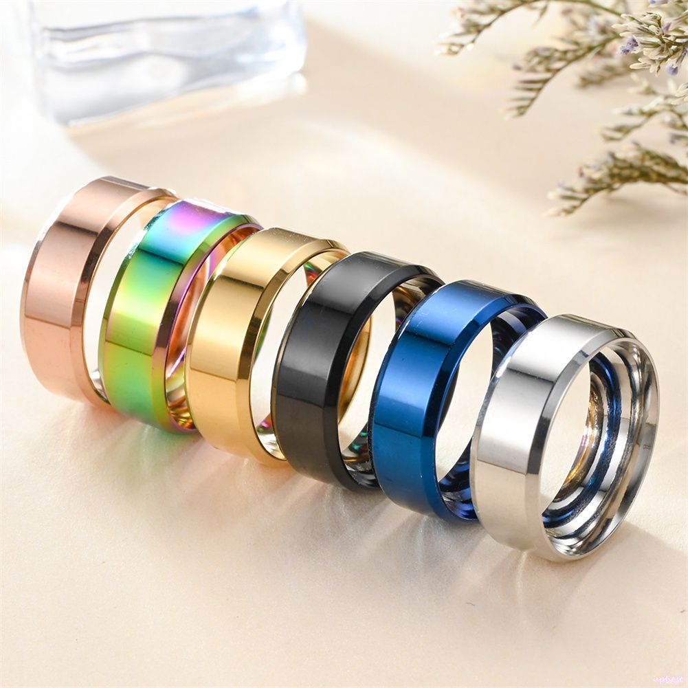 Nhẫn Inox Nam Châu Âu Và Mỹ Thép Titan Trang Sức 8Mm Đơn Giản Bóng Được Đánh Bóng