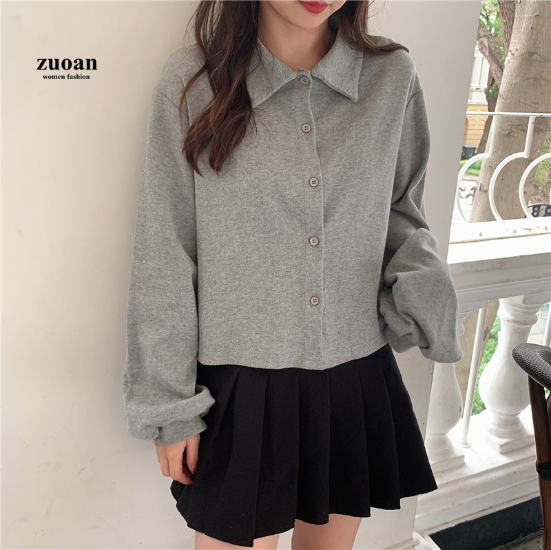 SUXI Áo khoác cardigan tay dài cổ bẻ dáng rộng thoải mái