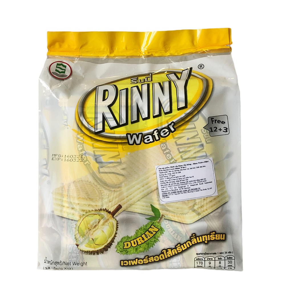 Bánh xốp kem sầu riêng RINNY Wafer Thái Lan 480gr - tặng 3 gói - Rinny Wafer Durian