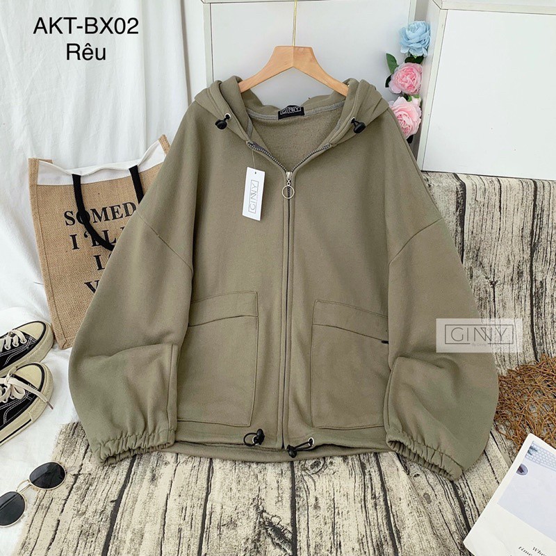 Áo Khoác Thun Nữ Túi Zip GINNY | Phiên Bản Chống Nắng Có Nón | Hàng Đẹp