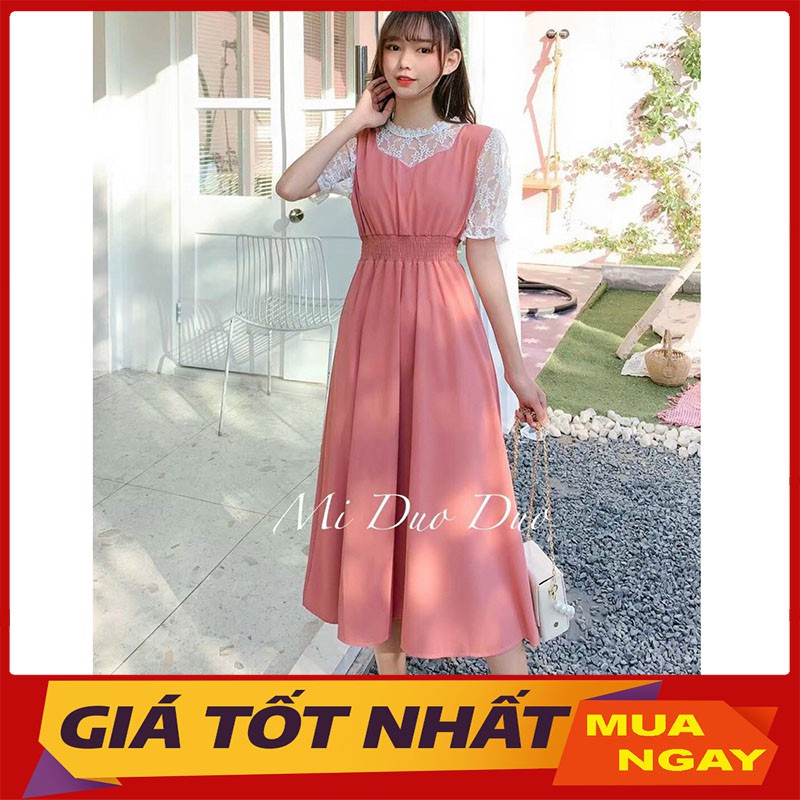 Đầm Nữ Lụa Quảng Châu Pha Ren Giả Yếm Mẫu Mới M815