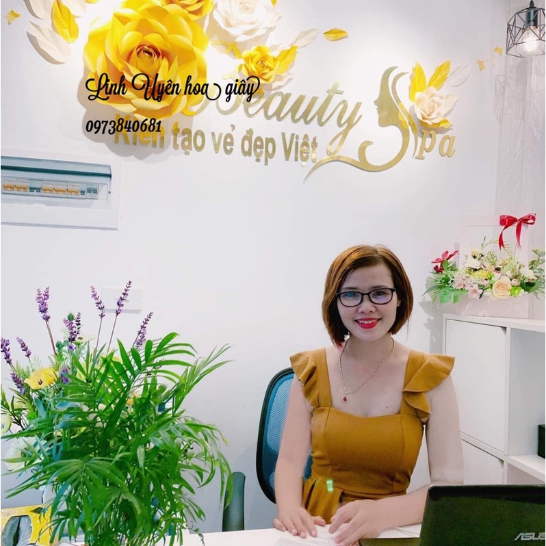 sét hoa giấy trang trí tiệm nail mi spa ( gồm 5-6 hoa , lá , bưom như ảnh )