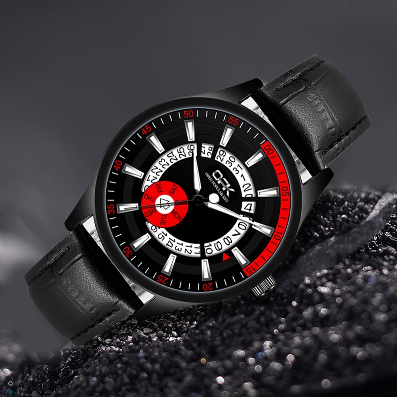 OPK 8125 Watch Men Leather Genuine Waterproof Luminous Wear-resistant Calendar Creative Design Fashion Trend