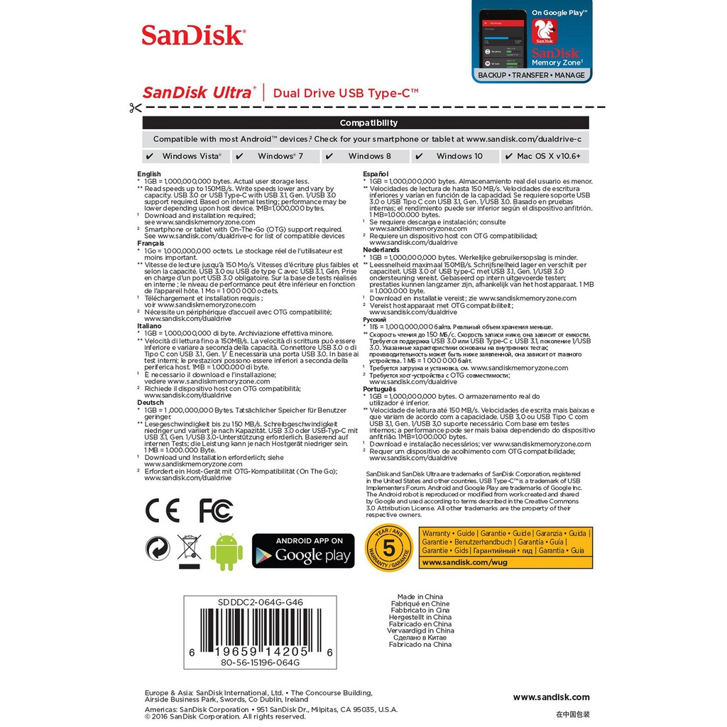 USB OTG Type-C 64GB SanDisk Ultra Dual Drive - Bảo hành chính hãng 60 tháng