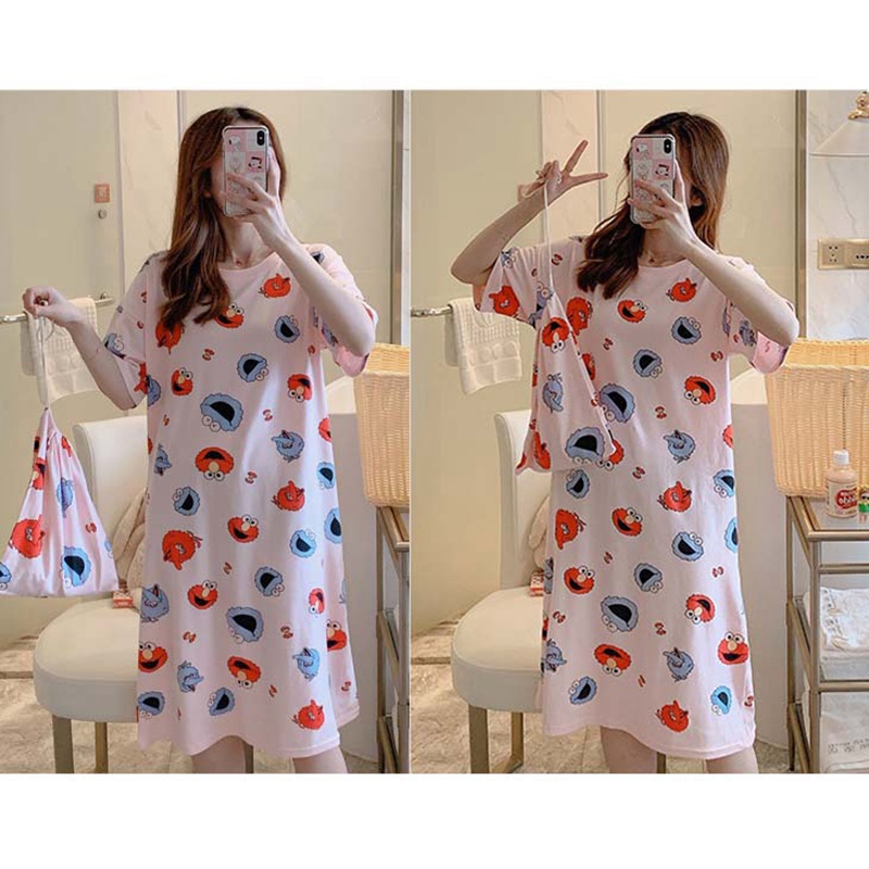 Đầm Ngủ Form Rộng In Họa Tiết Hoạt Hình Dễ Thương Dành Cho Nữ