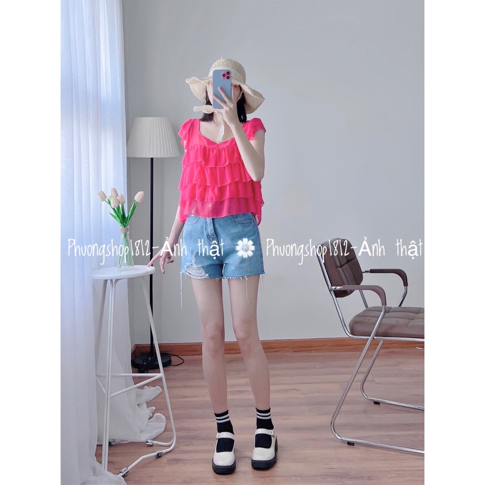 Áo Voan Kiểu Croptop 4 Tầng 5 Màu Siêu Xênh, [ ảnh-video thật ]