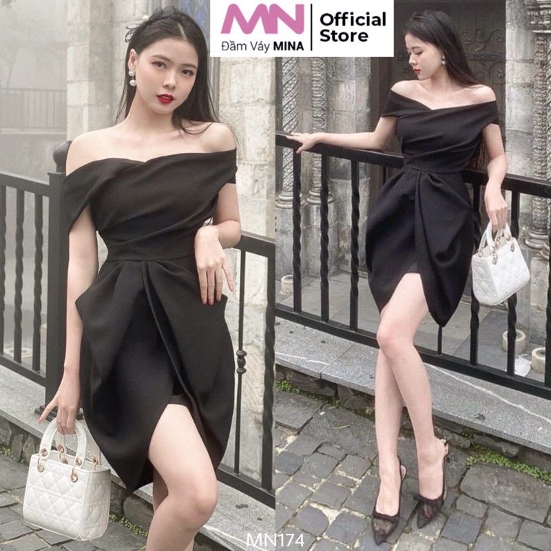 Đầm ôm body đen trễ vai dáng ngắn Cotton lạnh thiết kế đi tiệc, đi chơi, hẹn hò quyến rũ - MN174 - Đầm Váy Mina