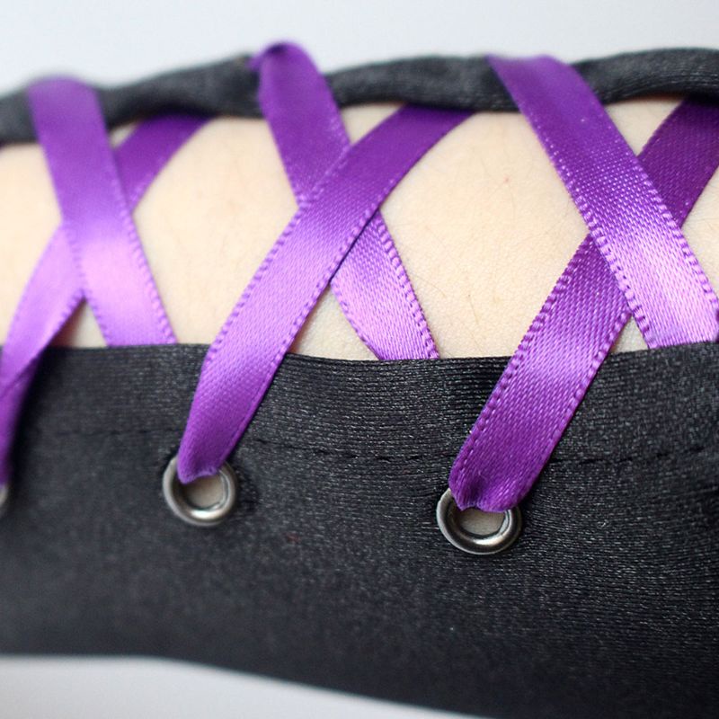 Găng tay dài hở ngón phối dây ruy băng đan chéo phong cách gothic quyến rũ cho nữ