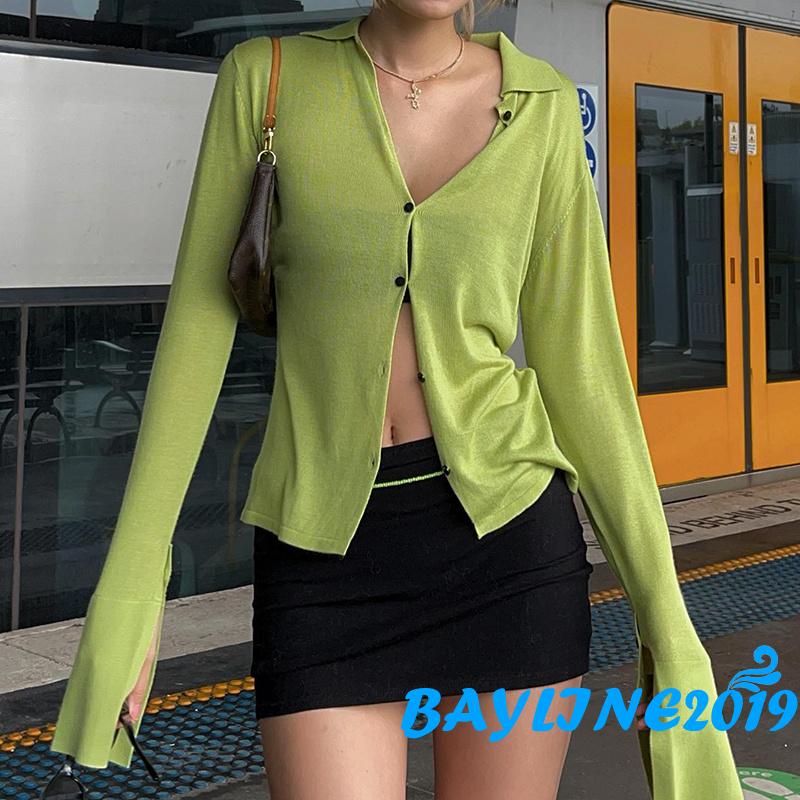 Áo Sơ Mi Dài Tay Cổ Chữ V Màu Sắc Thời Trang Dành Cho Nữ