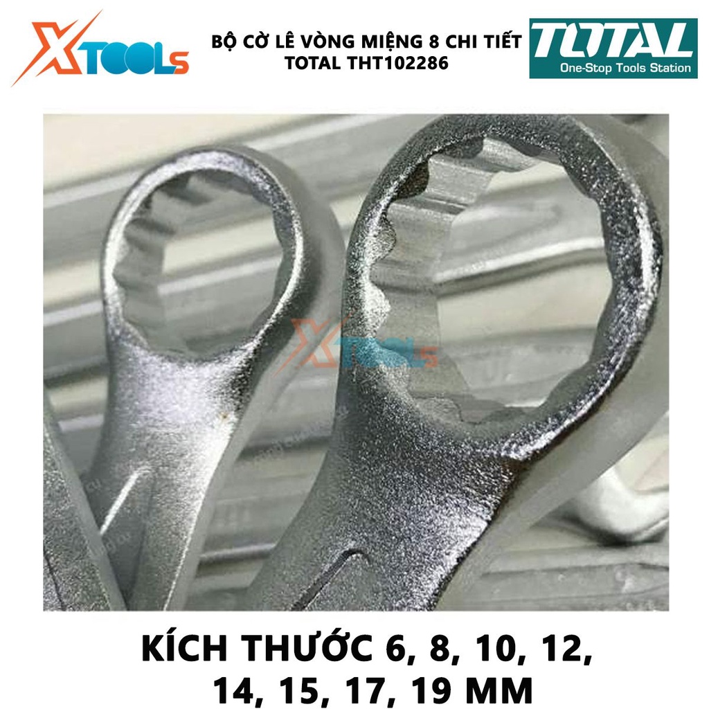 Bộ cờ lê vòng miệng 8 chi tiết Total THT102286 | Bộ 8 cờ lê vòng miệng kích thước 6-19mm (6mm,8mm,10mm,13mm,14mm