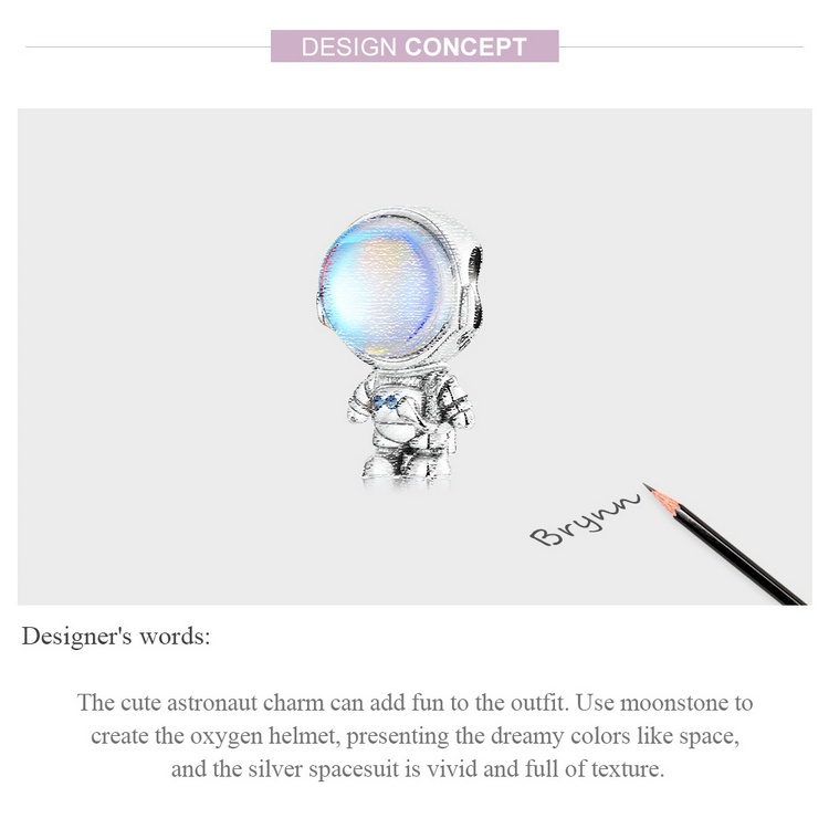 Hạt phụ kiện BAMOER hình phi hành gia bằng bạc 925 thời trang diy