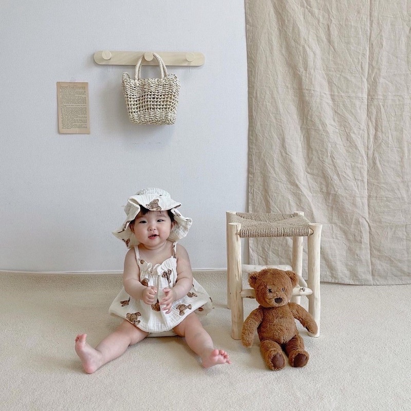 SET JUMPSUIT KÈM MŨ TEDDY