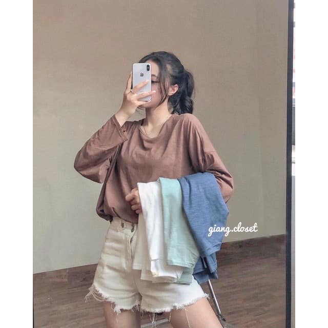Áo thun dài tay cotton cổ tròn mùa thu Hàn Quốc nhiều màu Sollle