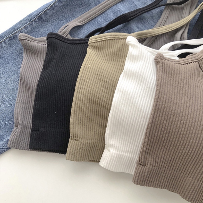 Croptop - áo 2 dây chéo lệch vai - bra gân tăm có đệm - LUT