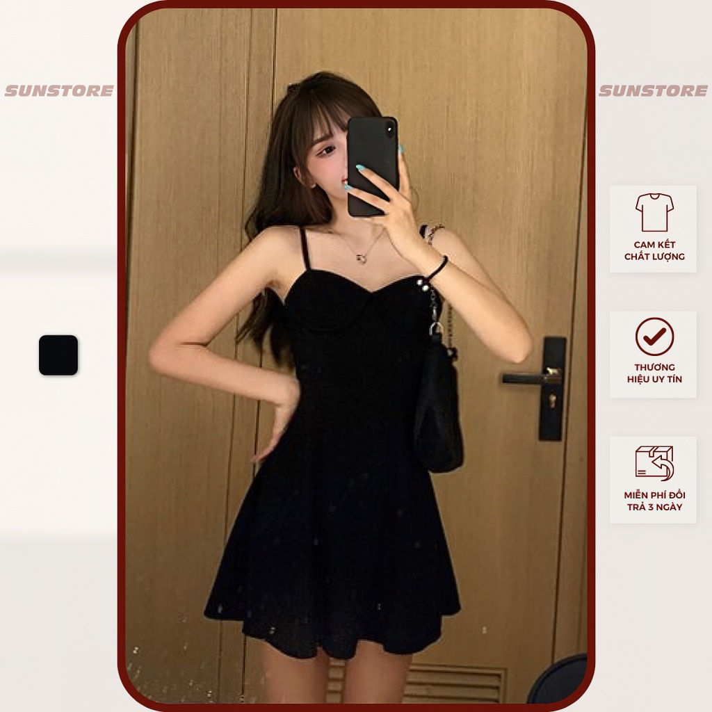 Đầm 2 dây dáng ngắn mini váy xoè màu đen kèm áo sơ mi ngắn dài tay trắng queen set 2s