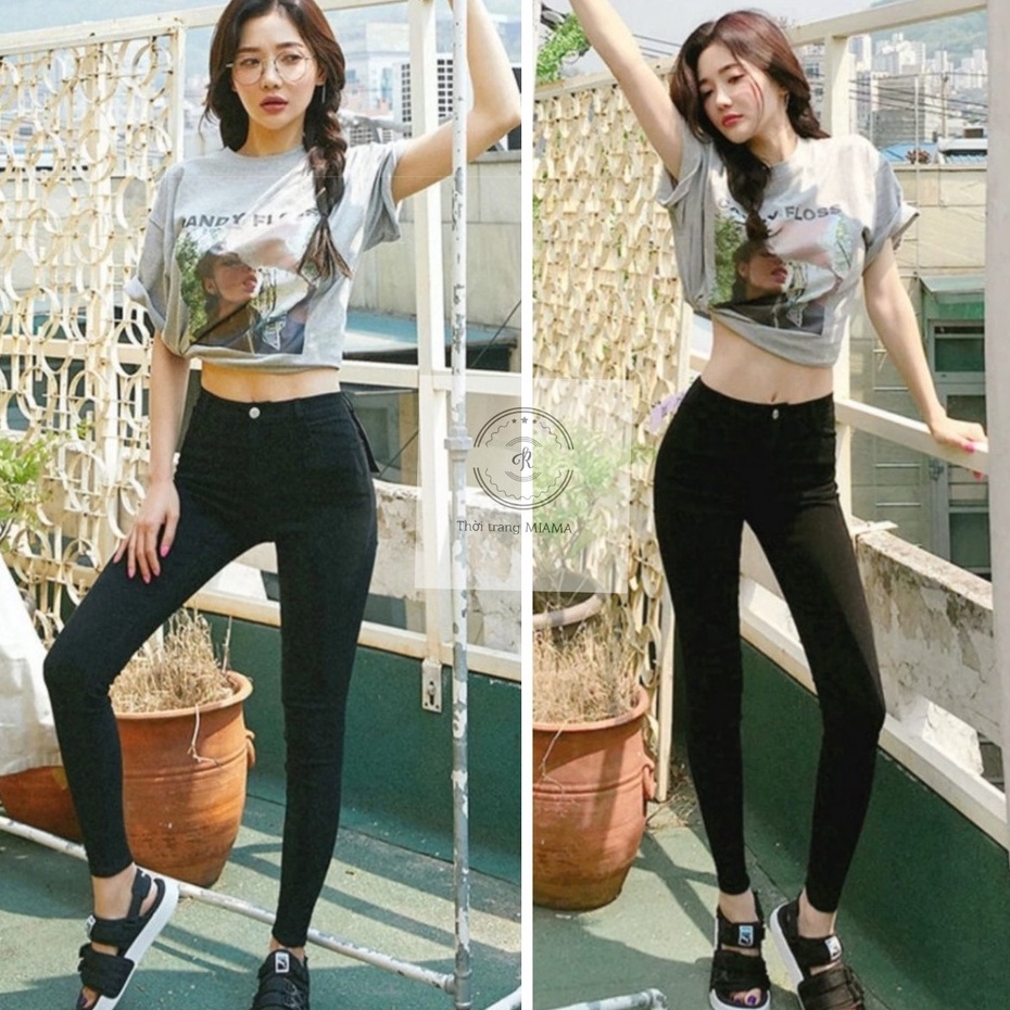 Quần legging nữ dài cạp cao xuất hàn cao cấp màu đen vải Umi dày ôm dáng - Quần tregging nữ cạp chun bigsize mặc đi học