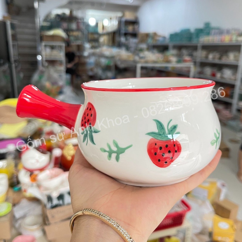 Bộ Chén Dĩa Sứ Bát Ăn Cơm Đĩa Sứ Dễ Thương Cute sét dâu 24 món màu đỏ Decor cao cấp.