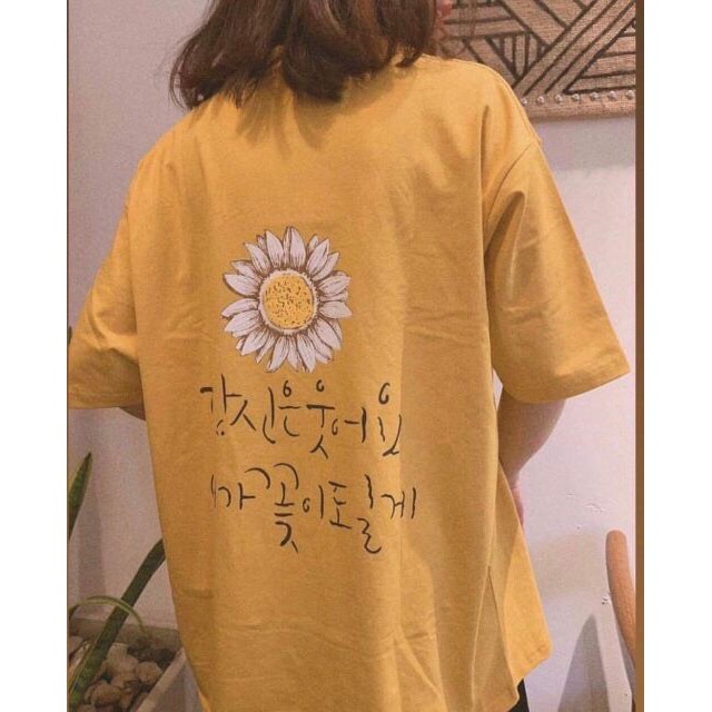 ÁO THUN IN BÔNG CÚC PHỐI CHỮ TAY LỠ FORM RỘNG