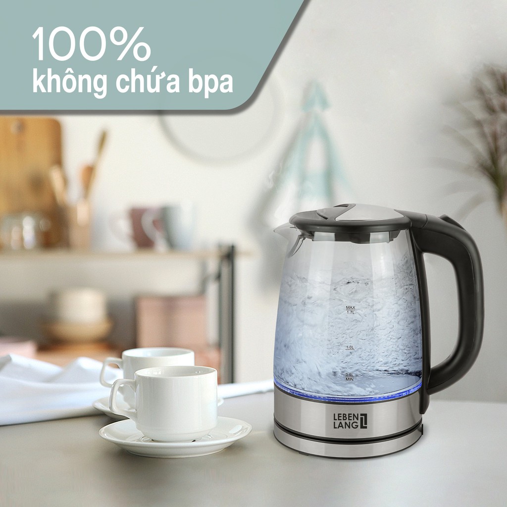 Ấm siêu tốc bình siêu tốc thủy tinh LEBENLANG LBL2879 1.7 lít công suất 2200W bảo hành đổi trả trong 2 năm