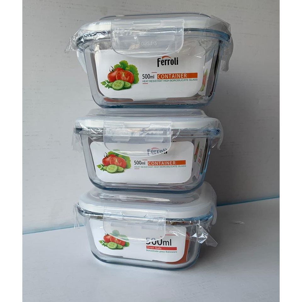 Bộ 3 Hộp thủy tinh Ferroli, chịu nhiệt, kèm túi giữ nhiệt - Hộp Đựng Cơm Thủy Tinh- Túi Giữ Nhiệt