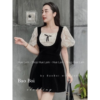 ( Hàng tk ) Váy nhung phối ren nơ
