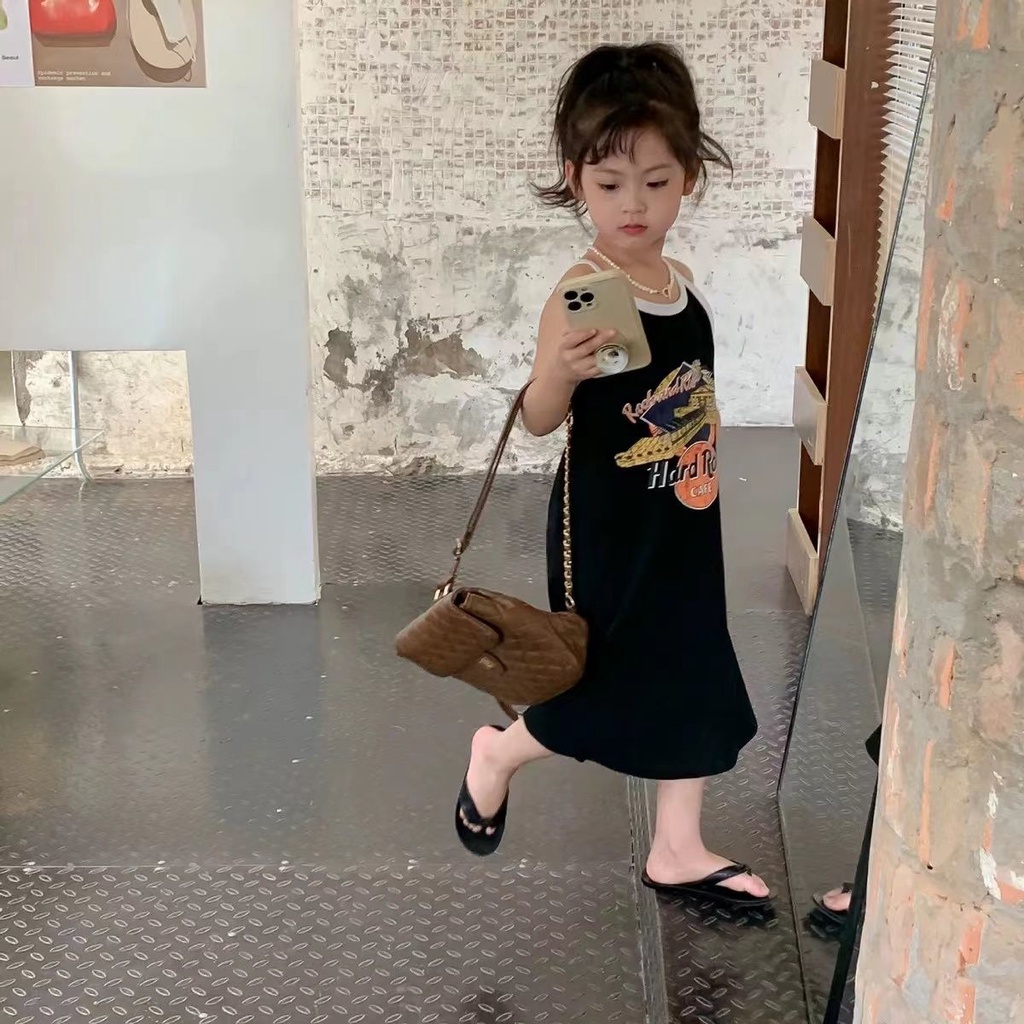 Đầm Hai Dây In Họa Tiết Thời Trang Mùa Hè Cho Bé Gái