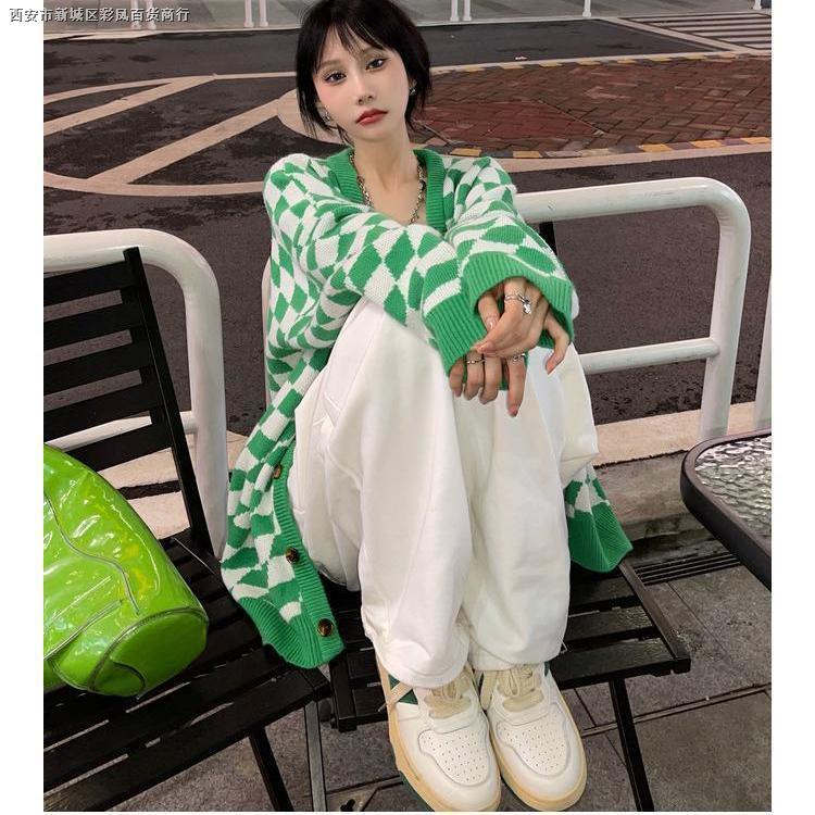 ■Áo khoác Cardigan dệt kim cổ chữ V họa tiết sọc caro phong cách Nhật Hàn | BigBuy360 - bigbuy360.vn