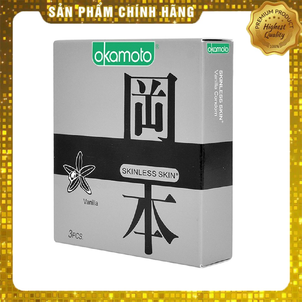 Bao Cao su siêu mỏng hộp 3 chiếc Okamoto hương Vanilla