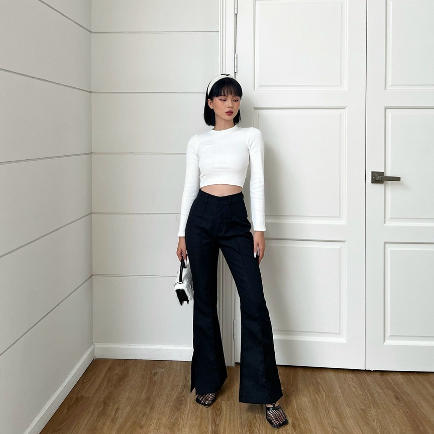 Áo croptop nữ tay dài trơn ôm body TOPTIFY form basic Sorella Top AC05