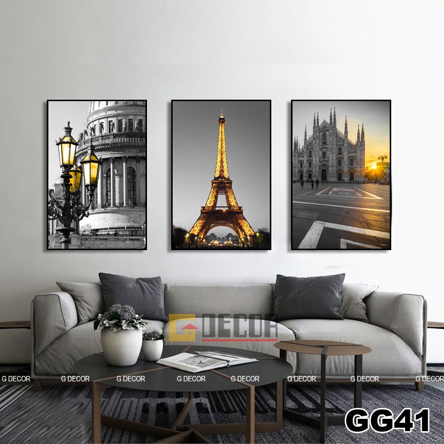 Tranh treo tường canvas khung gỗ 3 bức phong cách hiện đại Bắc Âu tranh phong cảnh trang trí phòng khách phòng ngủ 23