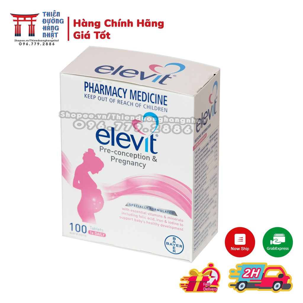 Viên uống ELEVIT Bầu Úc bổ sung Vitamin C, D3, Axit Folic 100 viên [Date 9/2025]