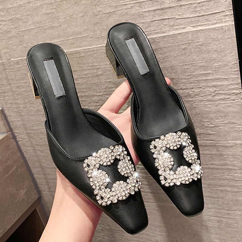 Dép Muller Gót Vừa Đính Đá Pha Lê Thời Trang Dành Cho Nữ