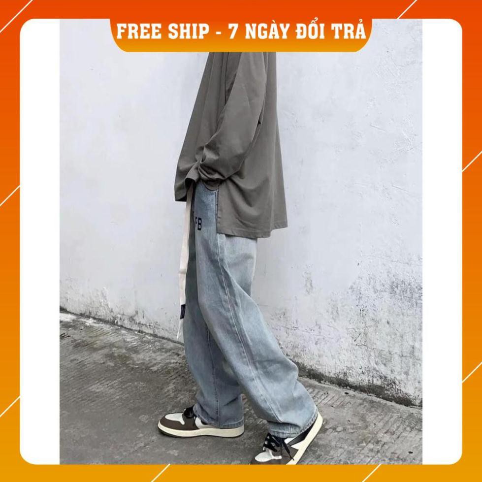 quần jean ống rộng nam nữ lưng cao baggy unisex