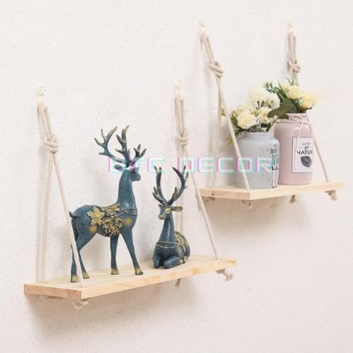 Kệ Gỗ Thông Treo Tường Dây Thừng - Giá Treo Kèm Dây Phong Cách Hàn Quốc - Nhẹ, Nhỏ Gọn - Bảo Hành 6 Tháng Hana Shop