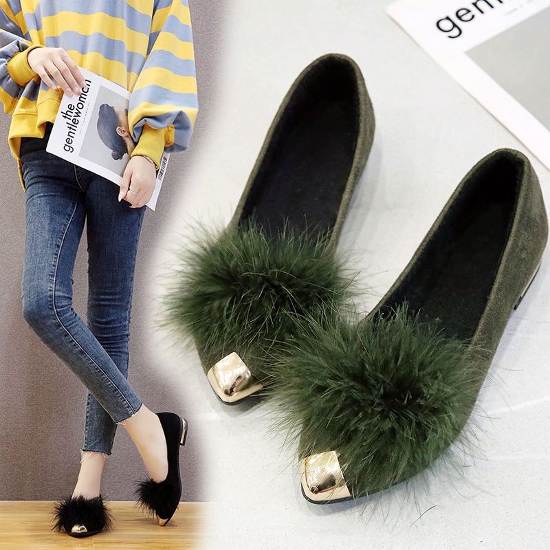 Giày Búp Bê Mũi Nhọn Đế Bằng Miệng Nông Phối Lông Thời Trang 2020 Cho Nữ | BigBuy360 - bigbuy360.vn