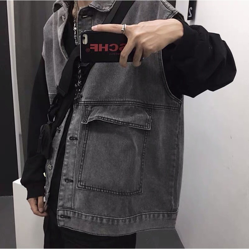 [ORDER] Áo khoác gile bò jeans form rộng oversize Ulzzang màu xám khói siêu chất ❤️