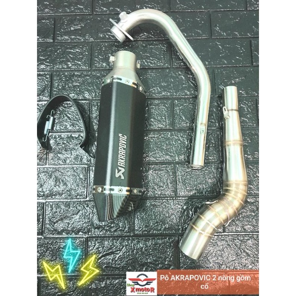 Pô akrapovic 2 ống xả gồm cổ gắn Winer iner Sonic Ex150 Ex155 Raider Satria GSX
