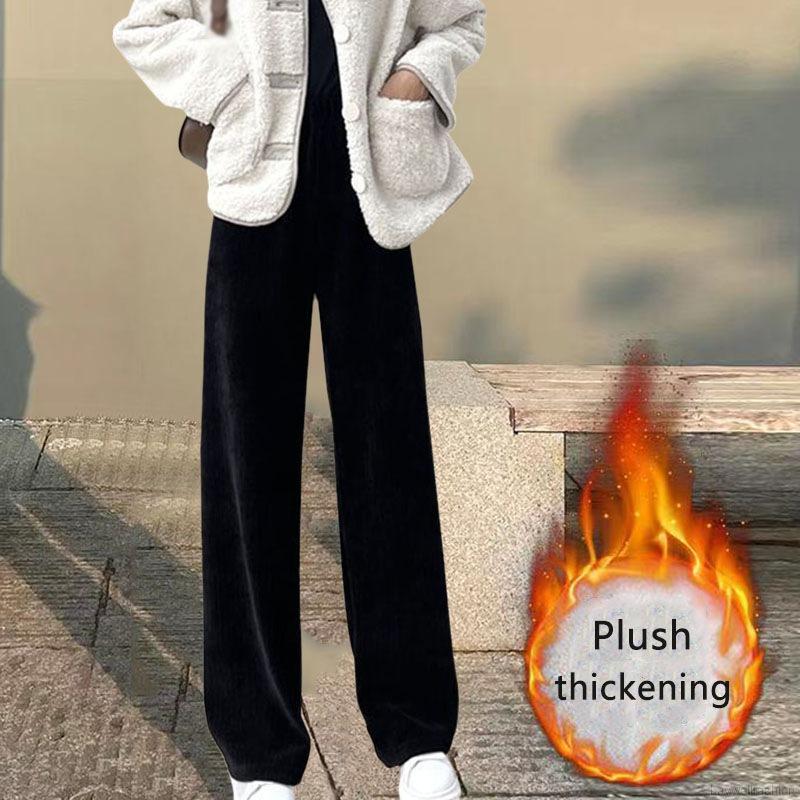 Quần dài ống rộng lưng cao chất liệu nhung dày dặn thời trang | BigBuy360 - bigbuy360.vn