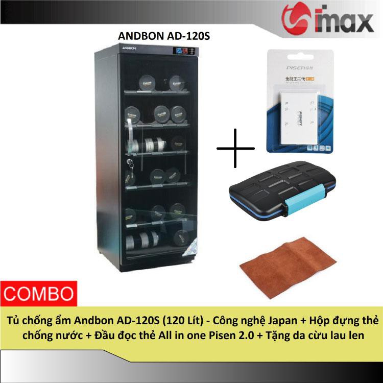 Tủ chống ẩm Andbon AD-120S (120 Lít) - Công nghệ Japan + Hộp đựng thẻ  + Đầu đọc thẻ Pisen 2.0 + Da cừu lau len