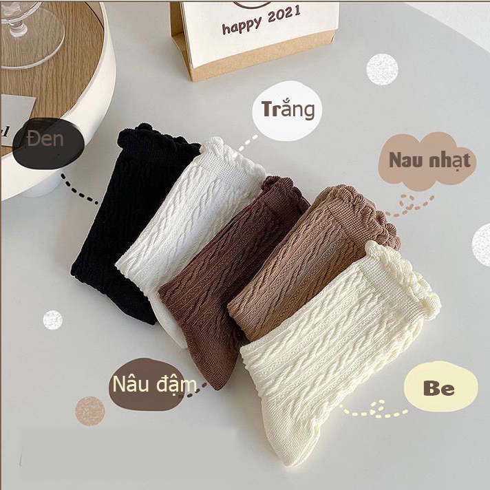 Tất bèo ren lolita cao cổ nhún tiểu thư Hàn Quốc chất len đẹp trắng đen nâu nữ nhiều màu