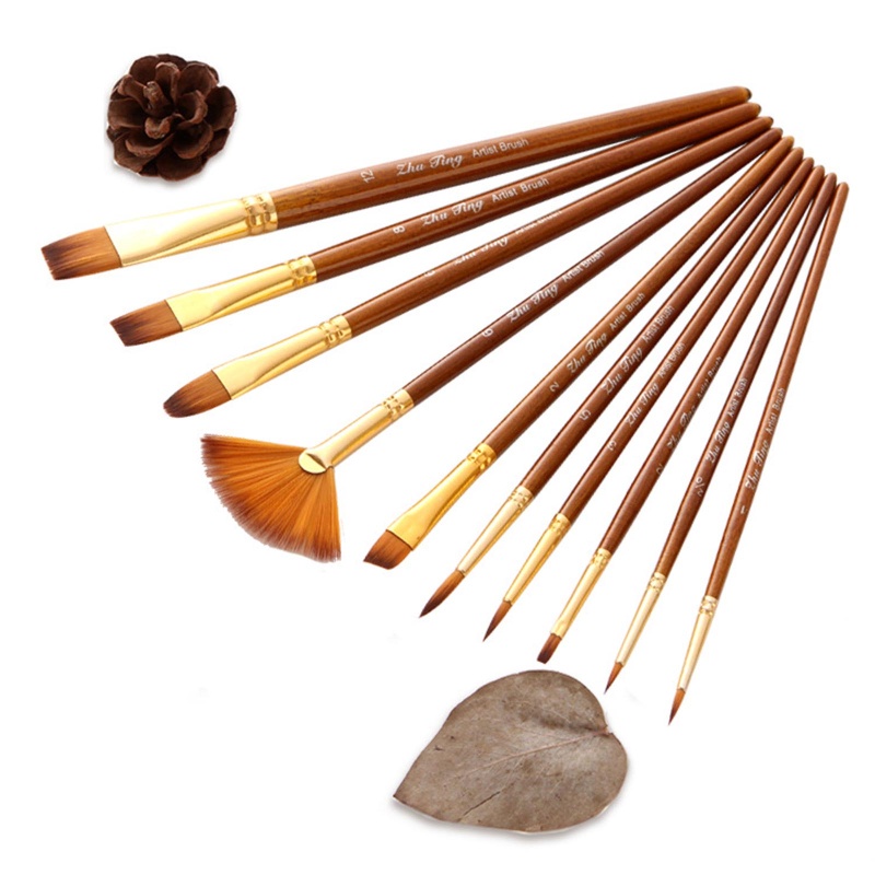 Set 10 Cọ Vẽ Màu Nước Bằng Lông Nylon Cho Họa Sĩ