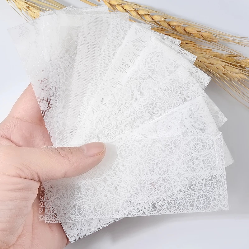 Set 16 tờ nhãn dán trang trí móng tay họa tiết ren hoa đẹp mắt