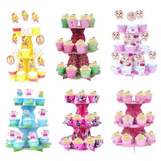 KỆ BÁNH CUPCAKE bằng giấy 3 tầng trang trí sinh nhật theo chủ đề dễ thương cho các - Phụ Kiện Sinh Nhật