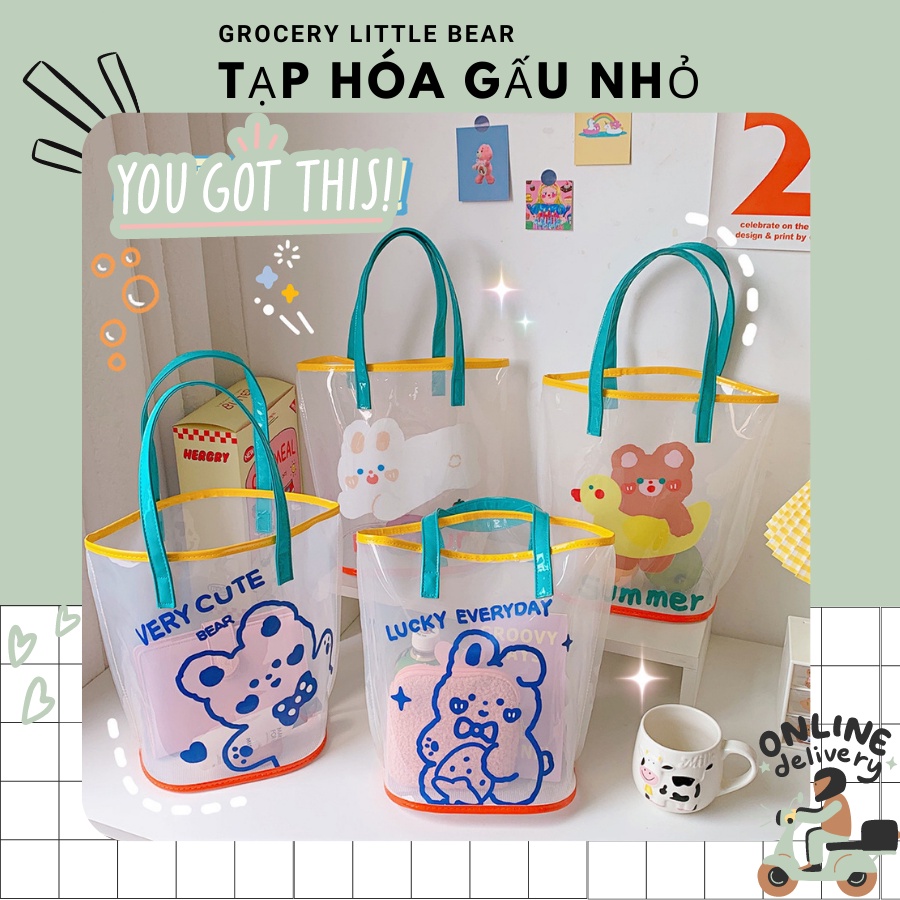 Túi xách trong suốt hình gấu Bentoy Milkjoy dễ thương cho nữ mang đi du lịch / đi biển chống thấm nước tiện lợi