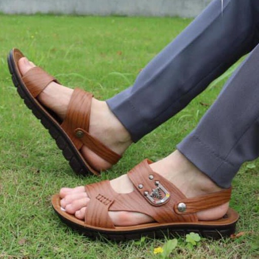 Xăn đan nam da bò, đế cao su đúc, may chân quai