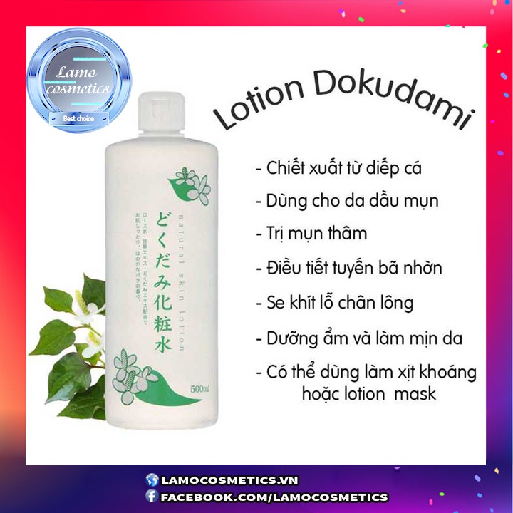 Nước Hoa Hồng Lotion Toner Diếp Cá, Tía Tô Dokudami 500ml Nhật Bản