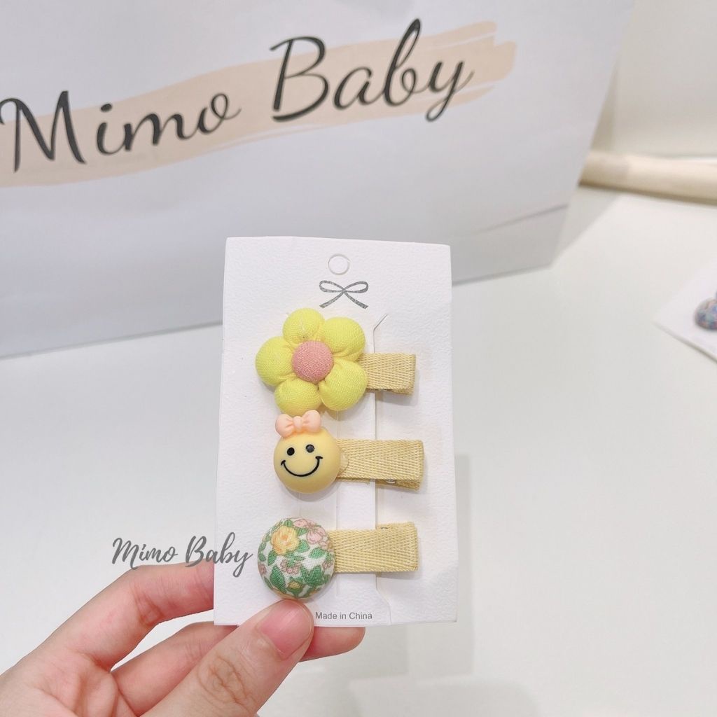 Set 3 kẹp tóc bọc vải gắn hình hoa dễ thương cho bé gái KT33 Mimo Baby