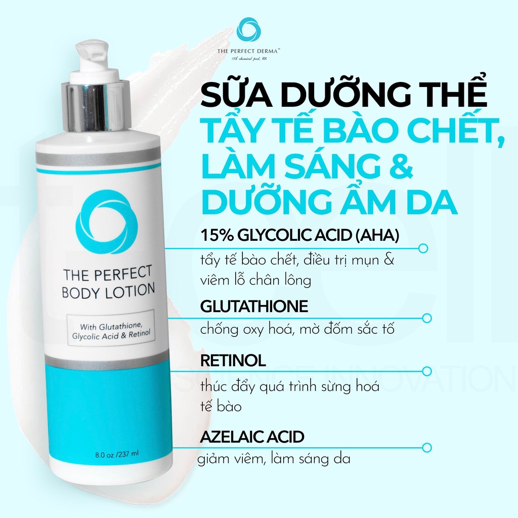 Sữa dưỡng thể The Perfect Body Lotion 15% Glycolic Acid làm sáng da, dưỡng da mềm mịn 237ml - LAI BEAUTY BANK