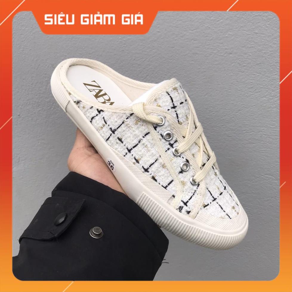 Giày đạp gót SỤC ZARA Chibami Vải Dạ Mịn Màu Kem (Be) HOT trend nam nữ