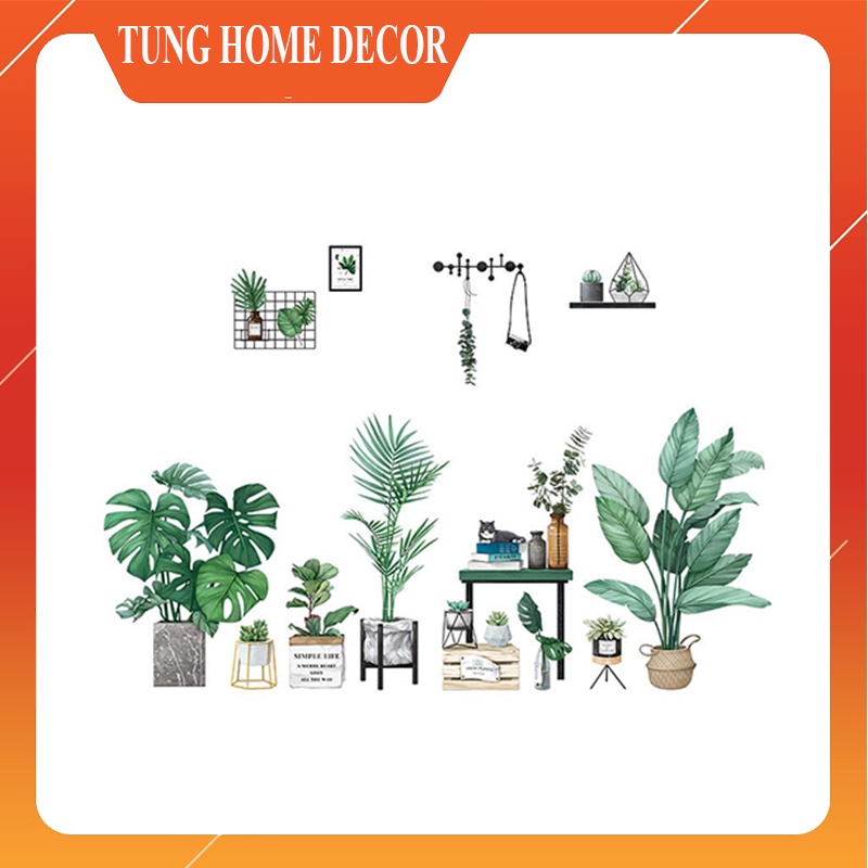 Decal dán tường hàn quốc trang trí, decor phòng ngủ phòng khách hình cây hoa lá 3D